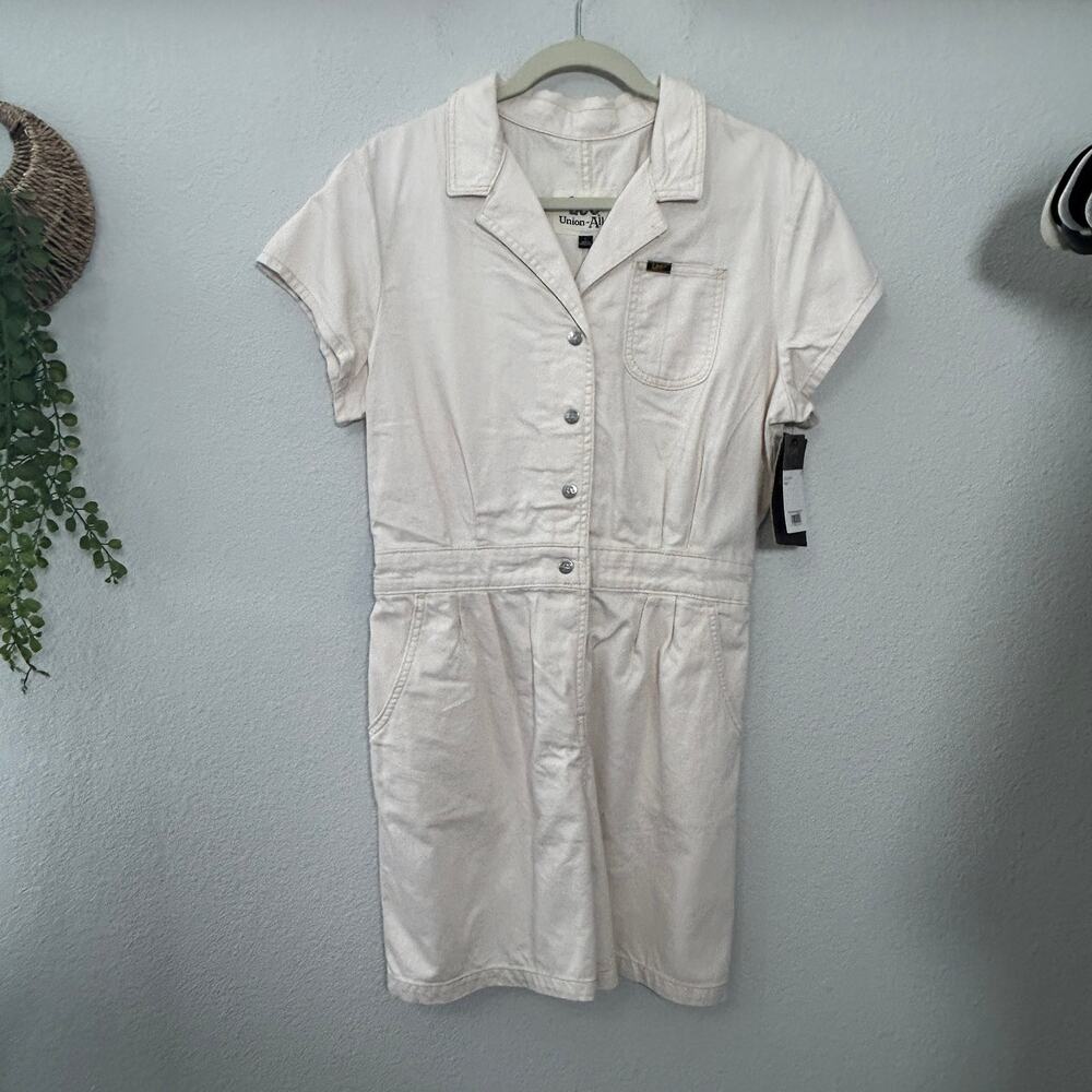 Lee Free People Bone White Short Sleeve Denim Romper Unionalls Large 12-14 Boho - Picture 4 of 6